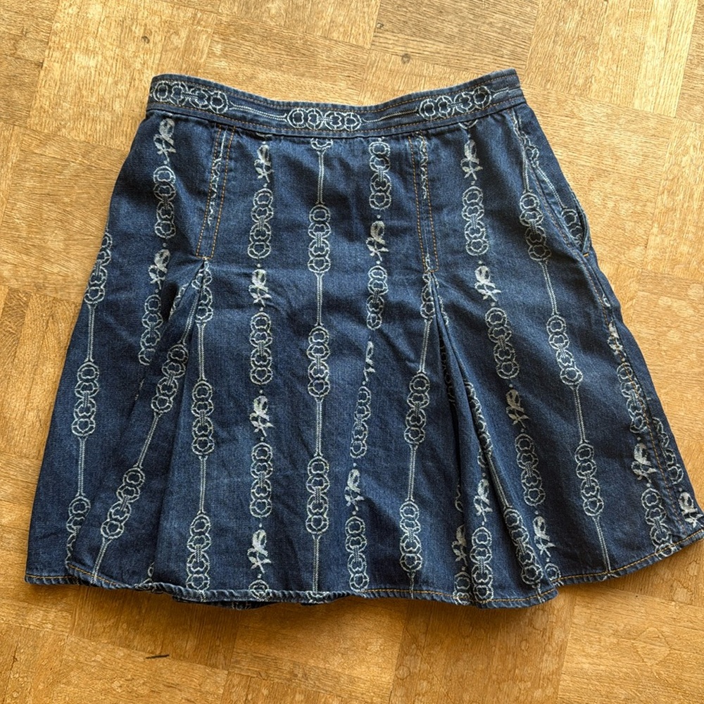 Tory Burch Navy Pleated denim Mini Skirt size 6